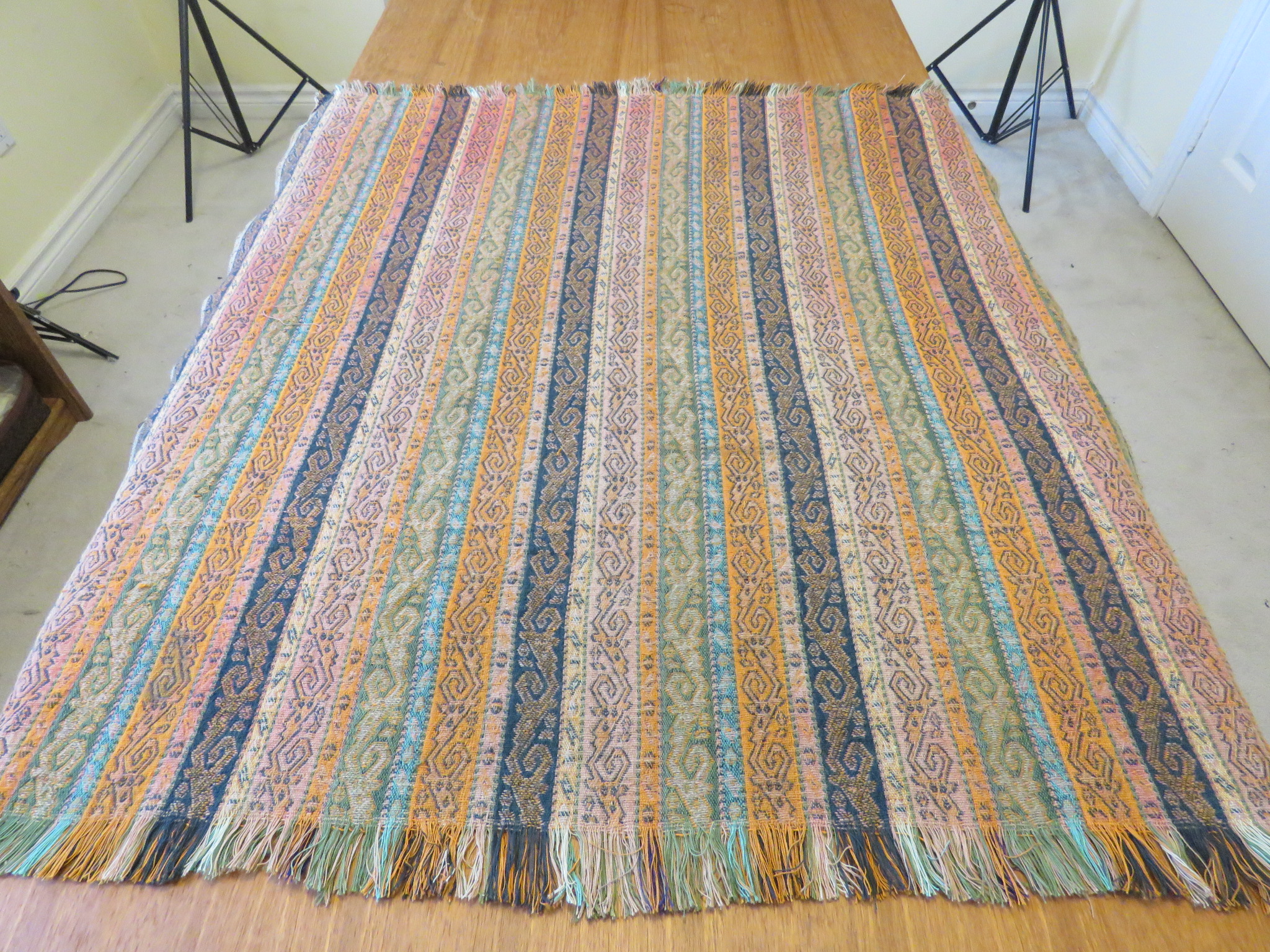 Vintage Turkish Tablecloth Cotton Table Cover Hand Woven "Condition Issues" (L&T-156)