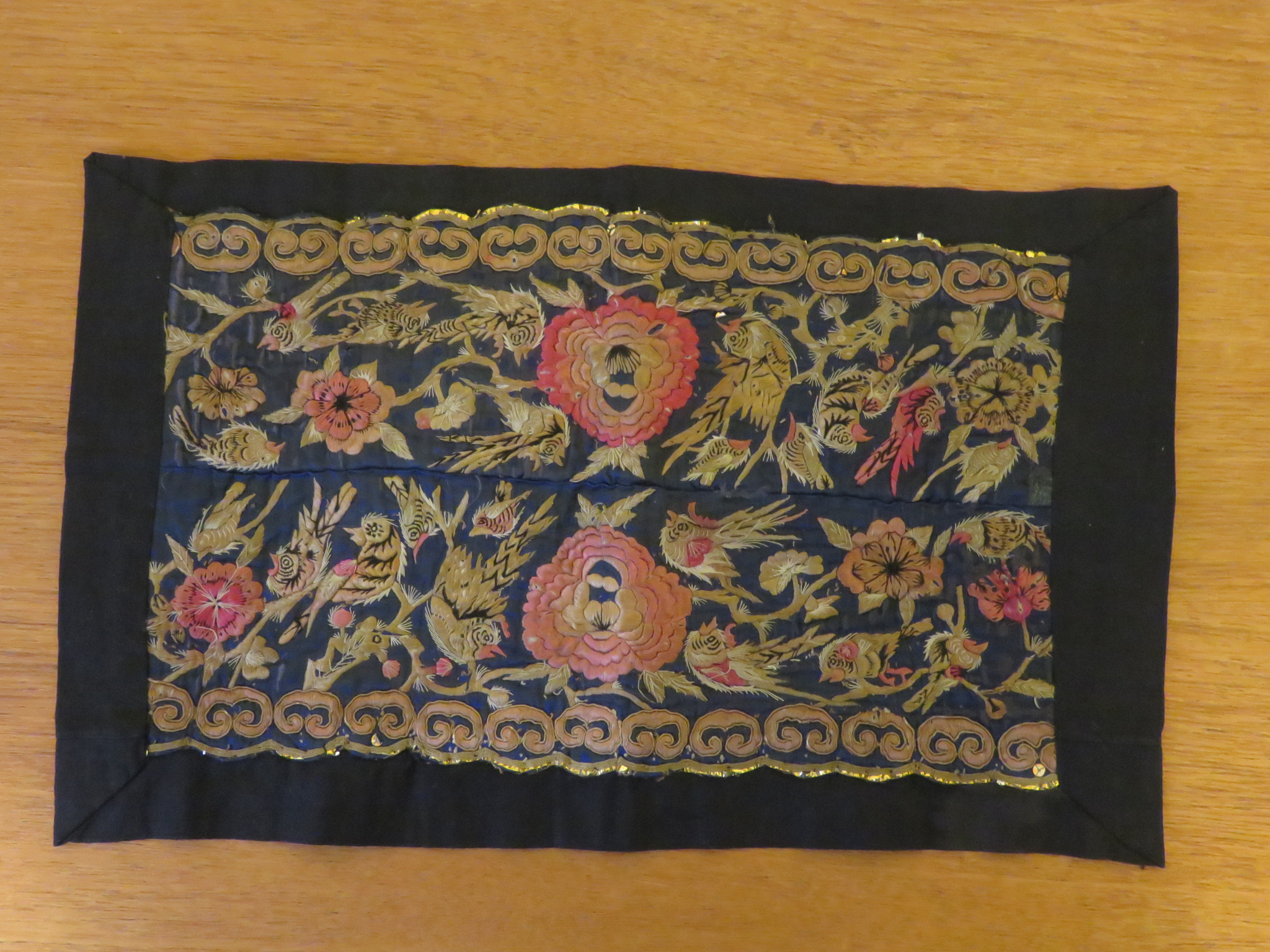 Antique Chinese Silk Embroidered Textile Fragment Panel 21 Birds Realistic Flowers  (L&T-177)