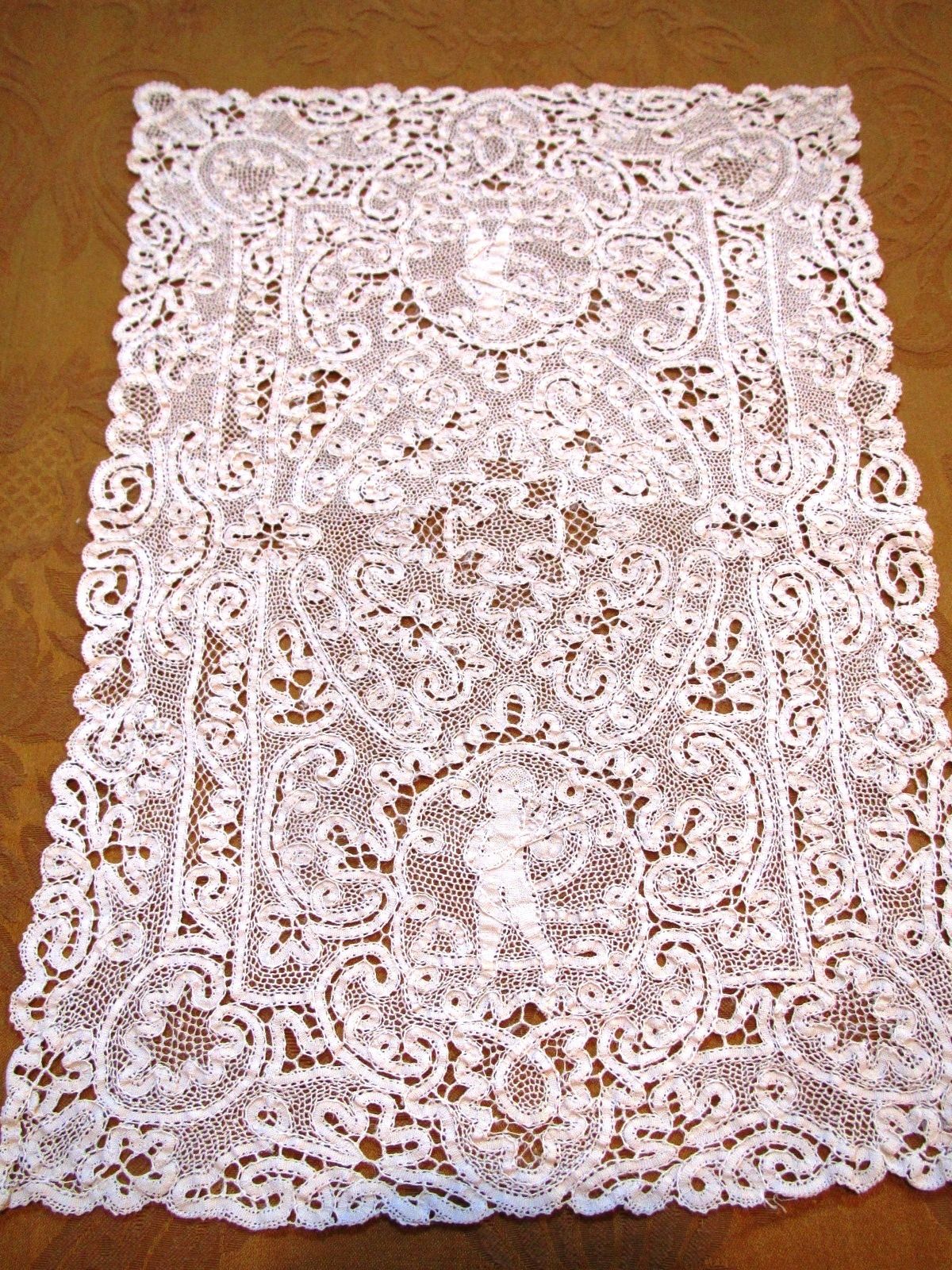 Antique Lace Placemats Set 12 pc Handmade Bobbin Figural Man Table Mat Ivory (L&T-227)