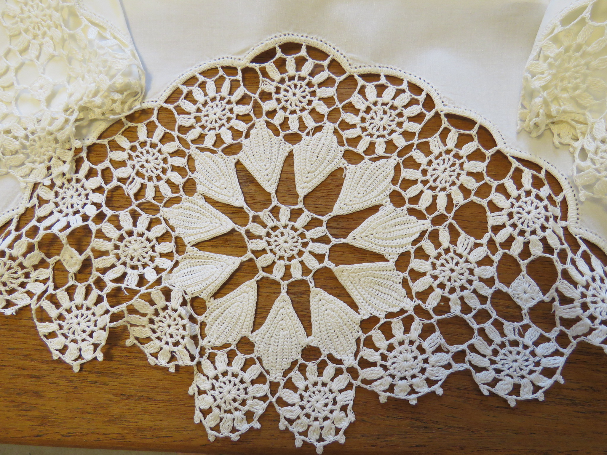 Vintage Full Bed Sheet Set Flat 2 Pillowcases Cream Cotton Crochet Lace Unused (L&T-276)