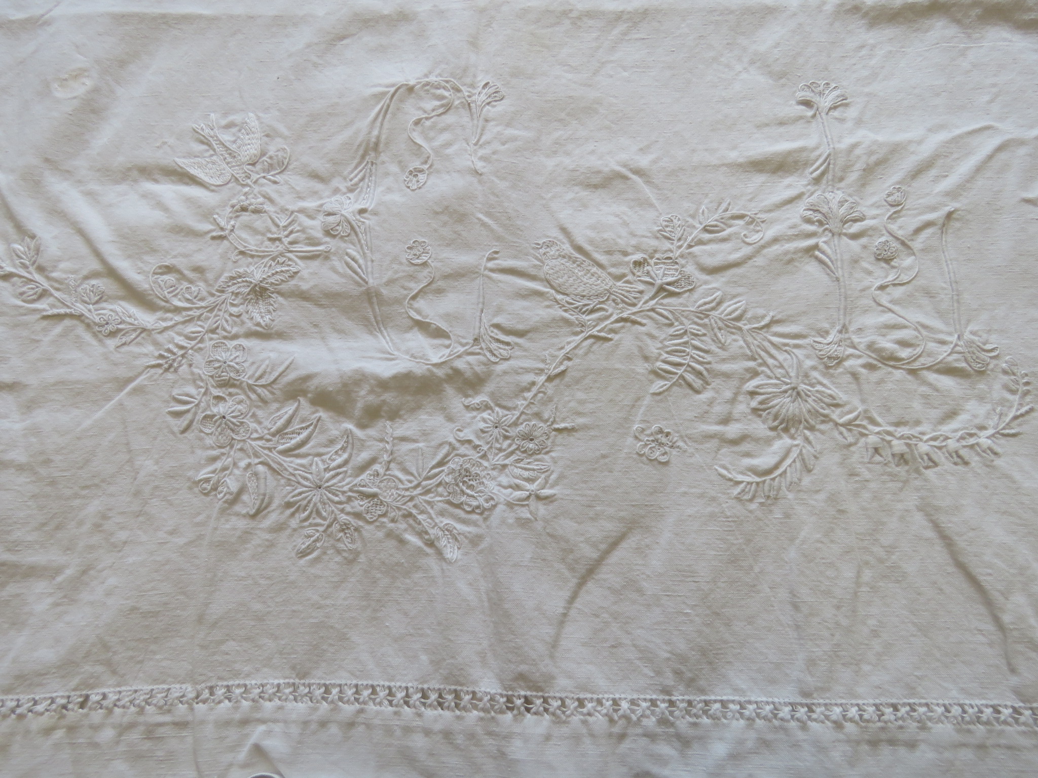 Antique French Linen Sheet White "As Is" Selling for Hand Embroidered Work (L&T-289)