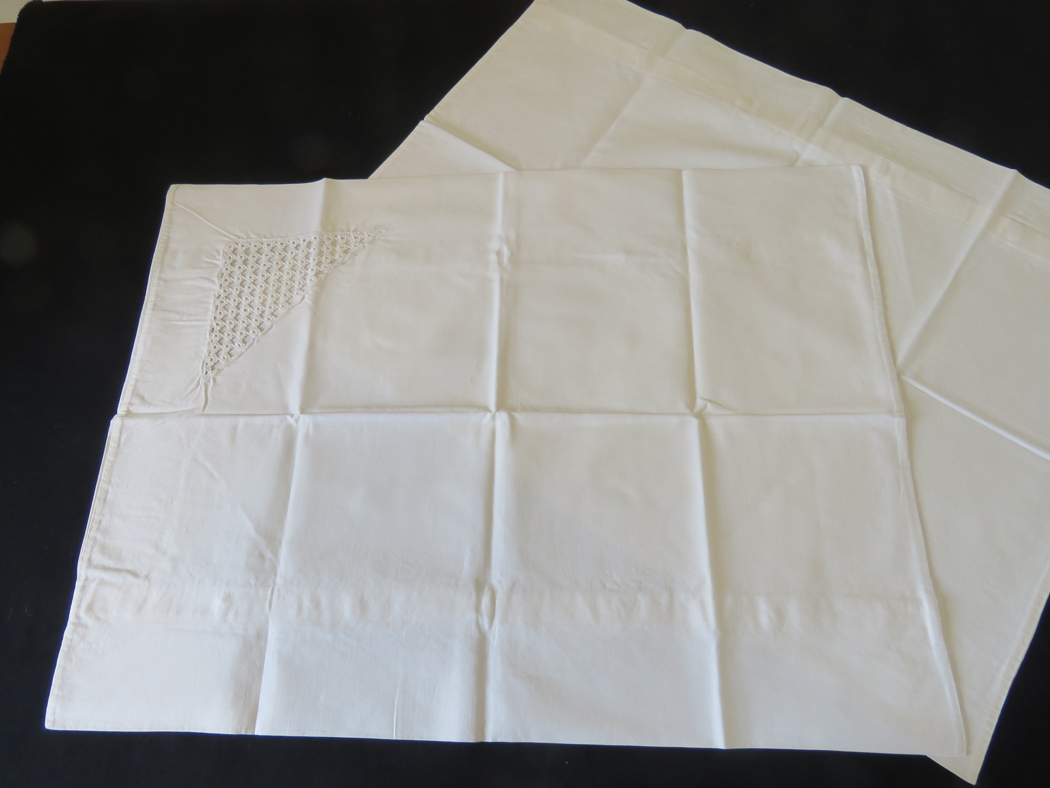 Vintage Pillow Shams Covers Cotton Cream 1 Lace Insert 1 Plain (L&T-449)