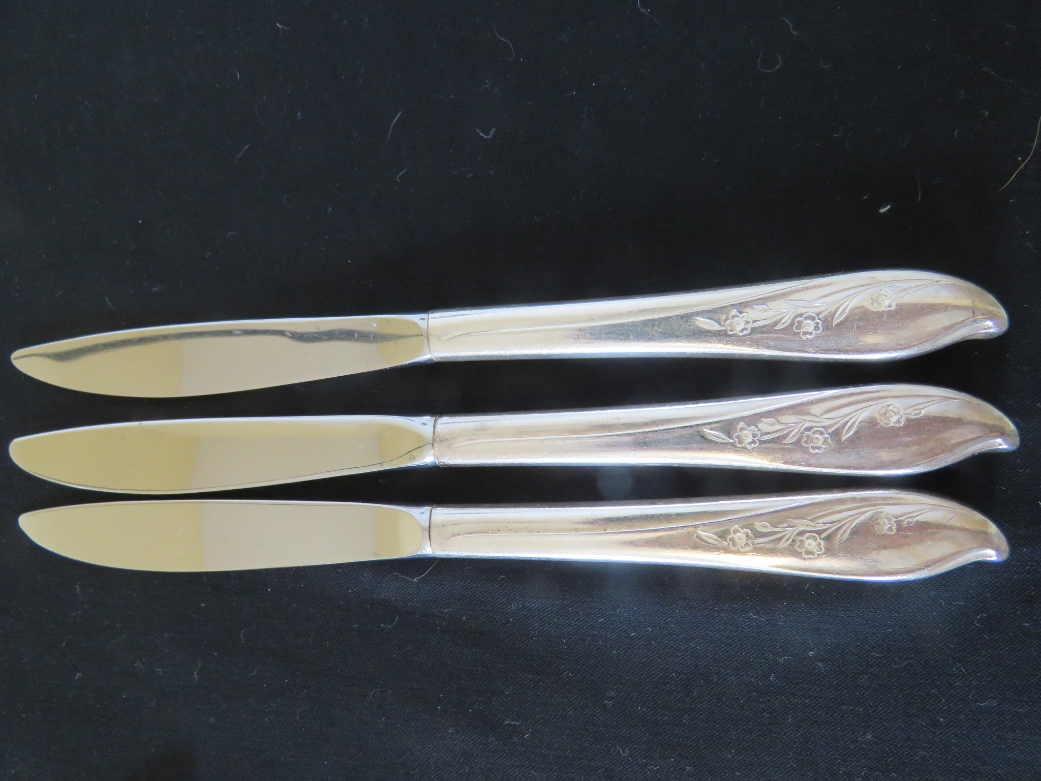 Vintage Silverplate Knives Springtime Dinner Knife Rogers Bros IS Set of 3 (SIL-404)