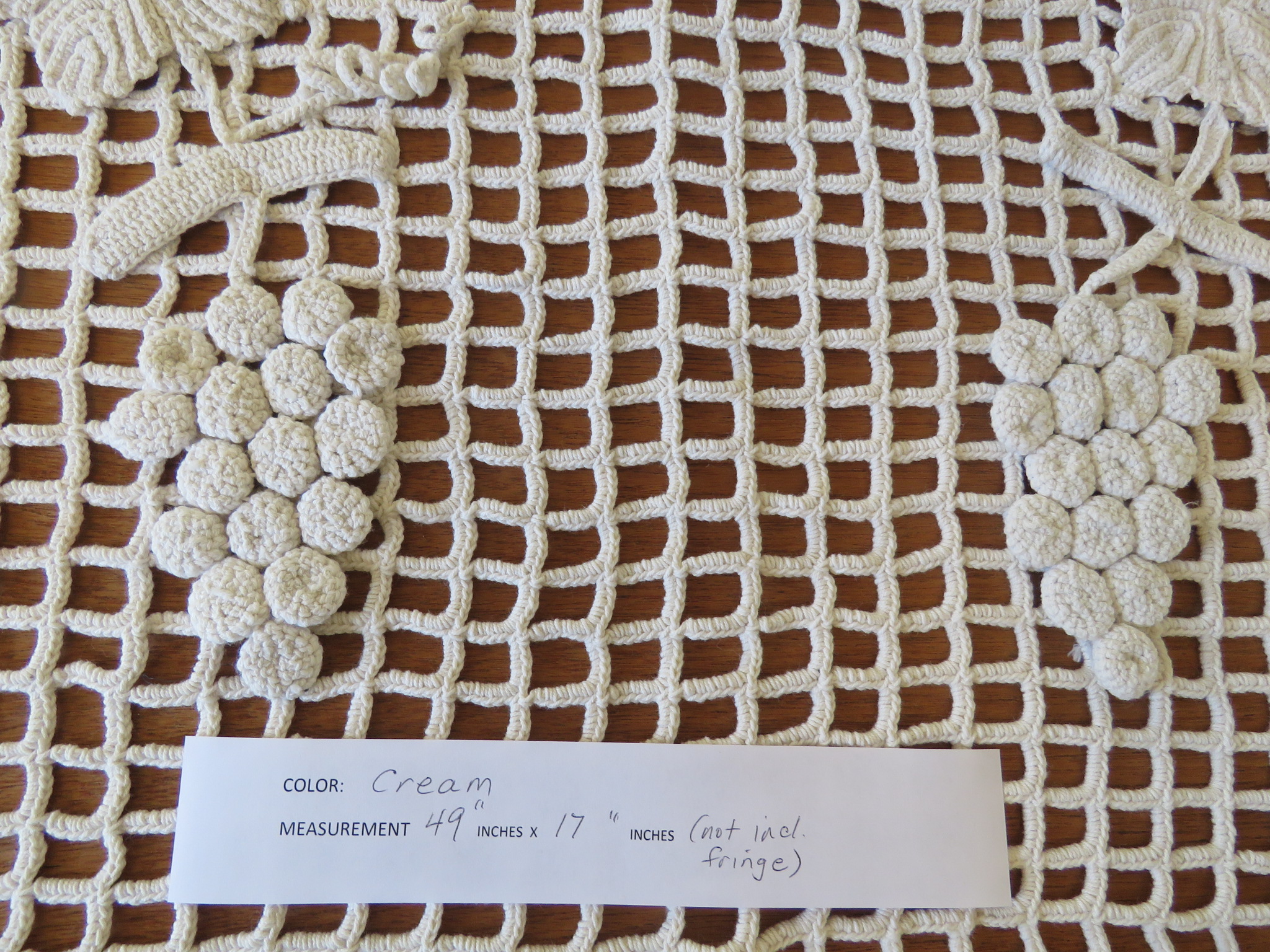 Antique French Table Runner Handmade Crochet Grapes Filet Lace Mantle Window Valance (L&T-101)