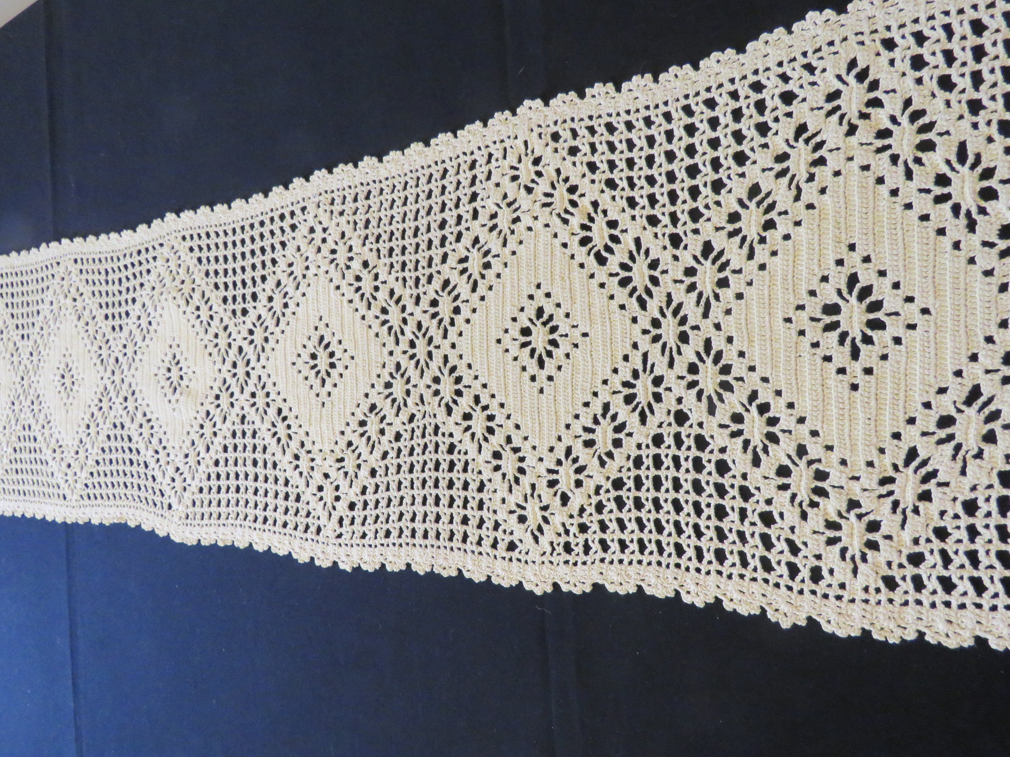 Antique Handmade Crochet Lace Table Dresser Runner Mantle Scarf 74" x 10 1/2" (L&T-129)