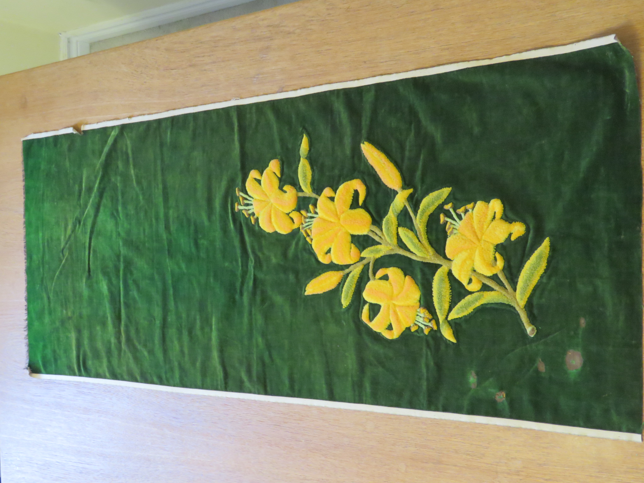 Antique Velvet Panel Art & Crafts Punch Needlework Lily Flowers Condition Issues (L&T-180)