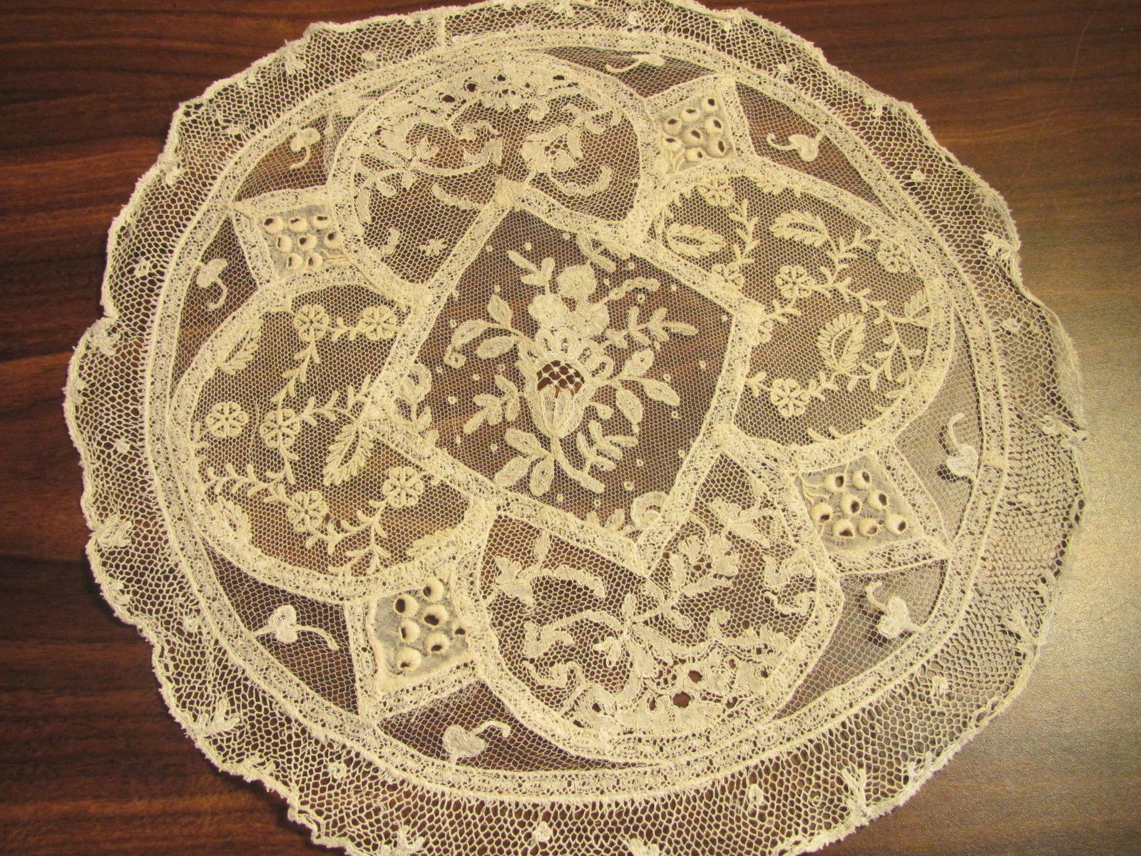 Antique Normandy Lace Doily Handmade Embroidered White Net Exquisite Detail (L&T-333)