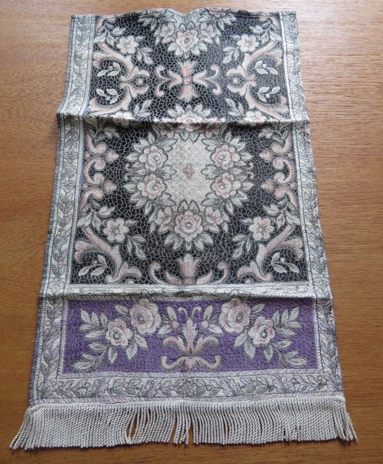 Vintage Tapestry Brocade Church Panel Table Runner Shiny Sheen Condition issues (L&T-422)