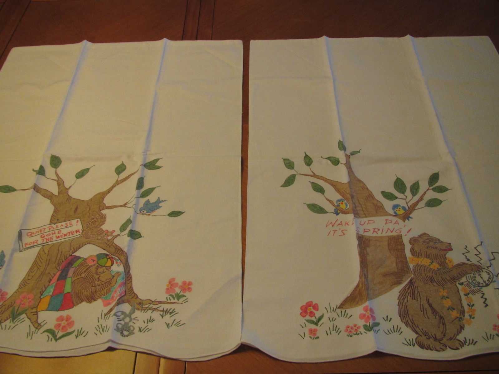 Vintage Pillowcases Set His Hers Hand Painted Humorous Ma Paw Funny sayings (L&T-451)