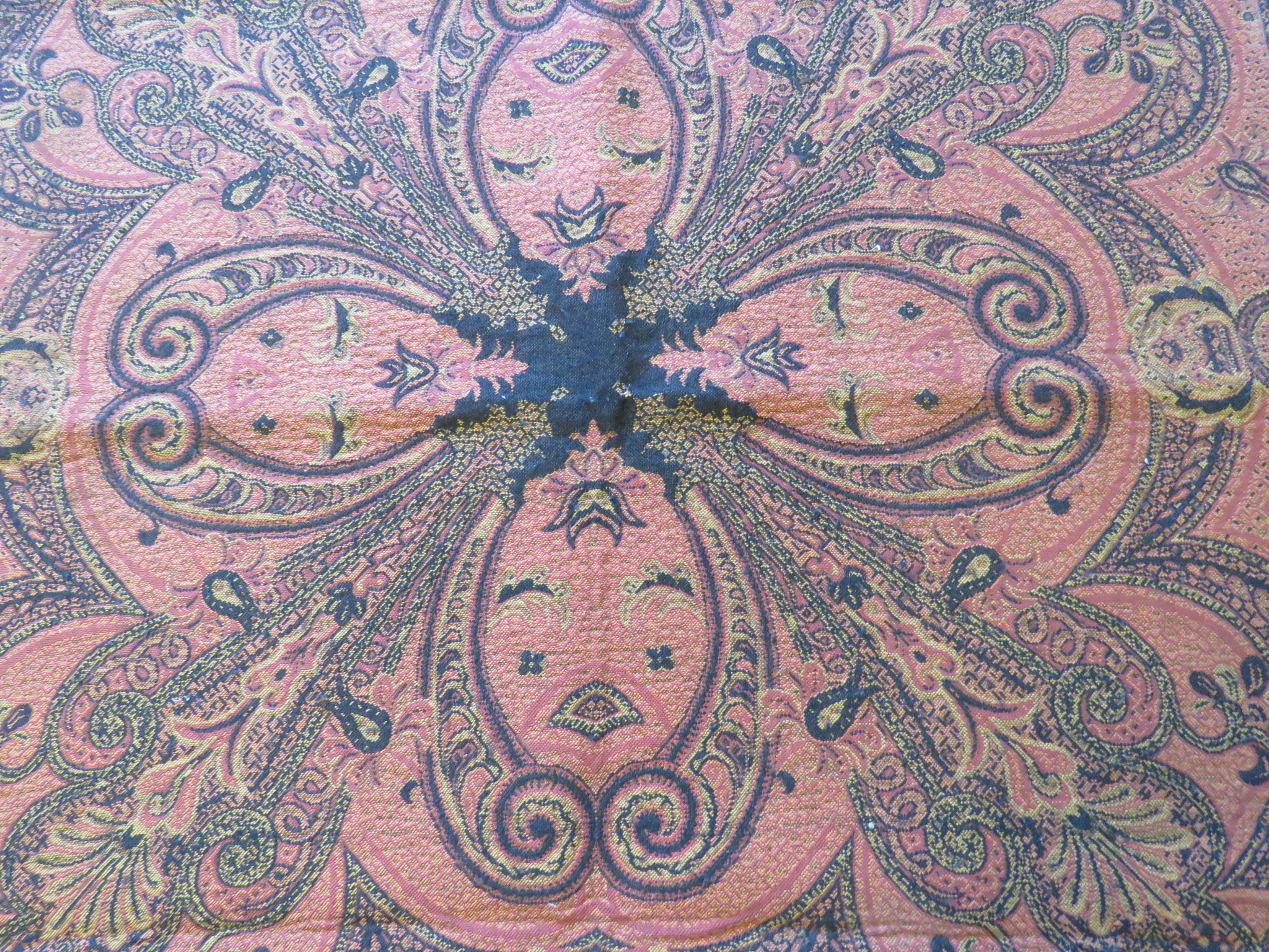 Vintage Paisley Tablecloth Square Table Cover Piano Shawl Fringe Wool 39" x 37" Reversible (L&T-92)