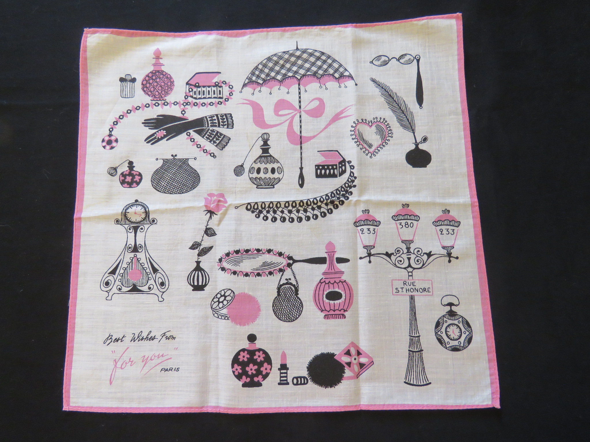Vintage Handkerchief Printed Hankie 1960's Ladies Girls Lipstick Perfume Vanity  (LAC-164)