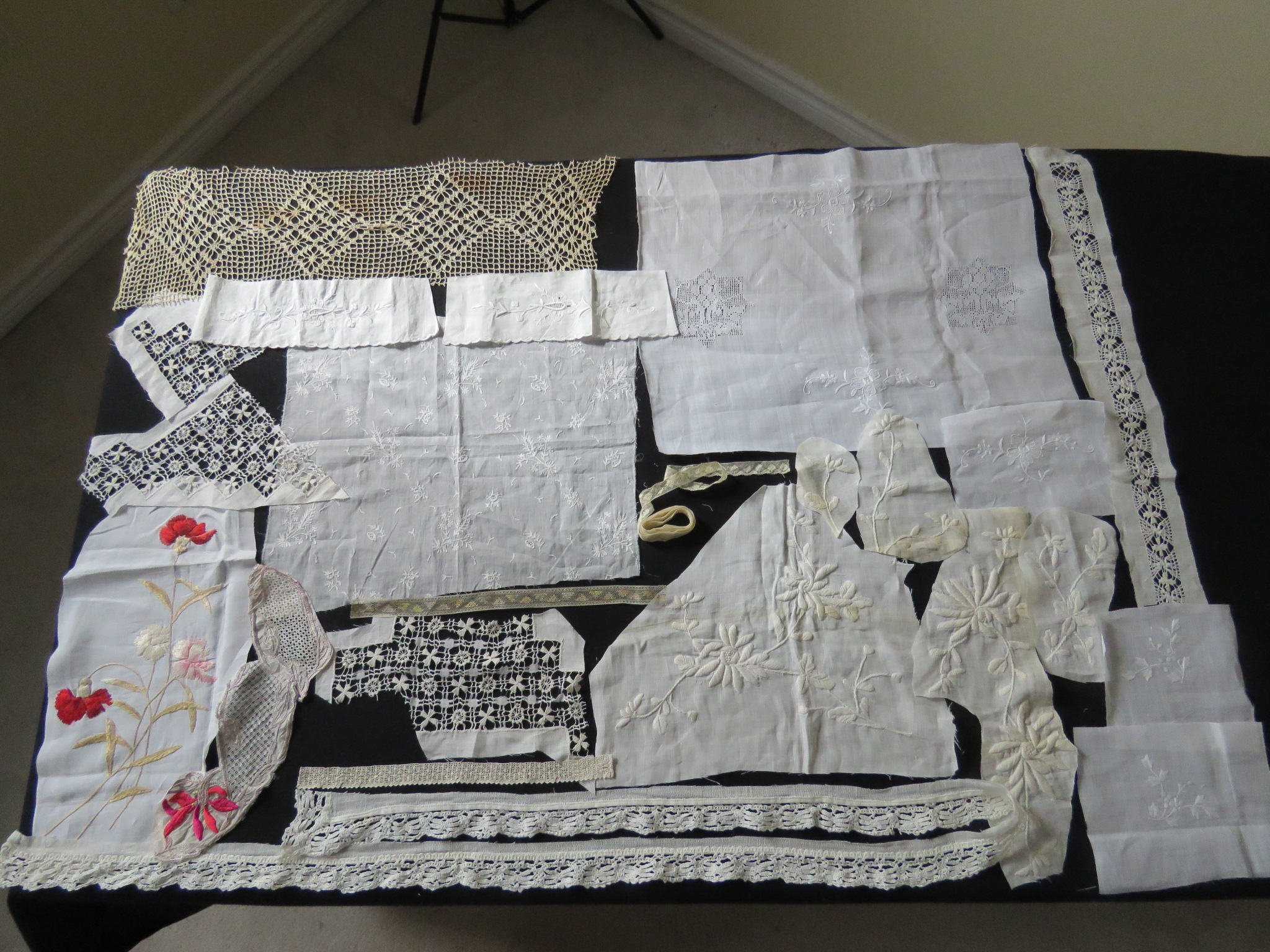 Vintage Lace Trim Lot Embroidered Whitework Tenerife Remnants Salvage Sewing (LAC-166)