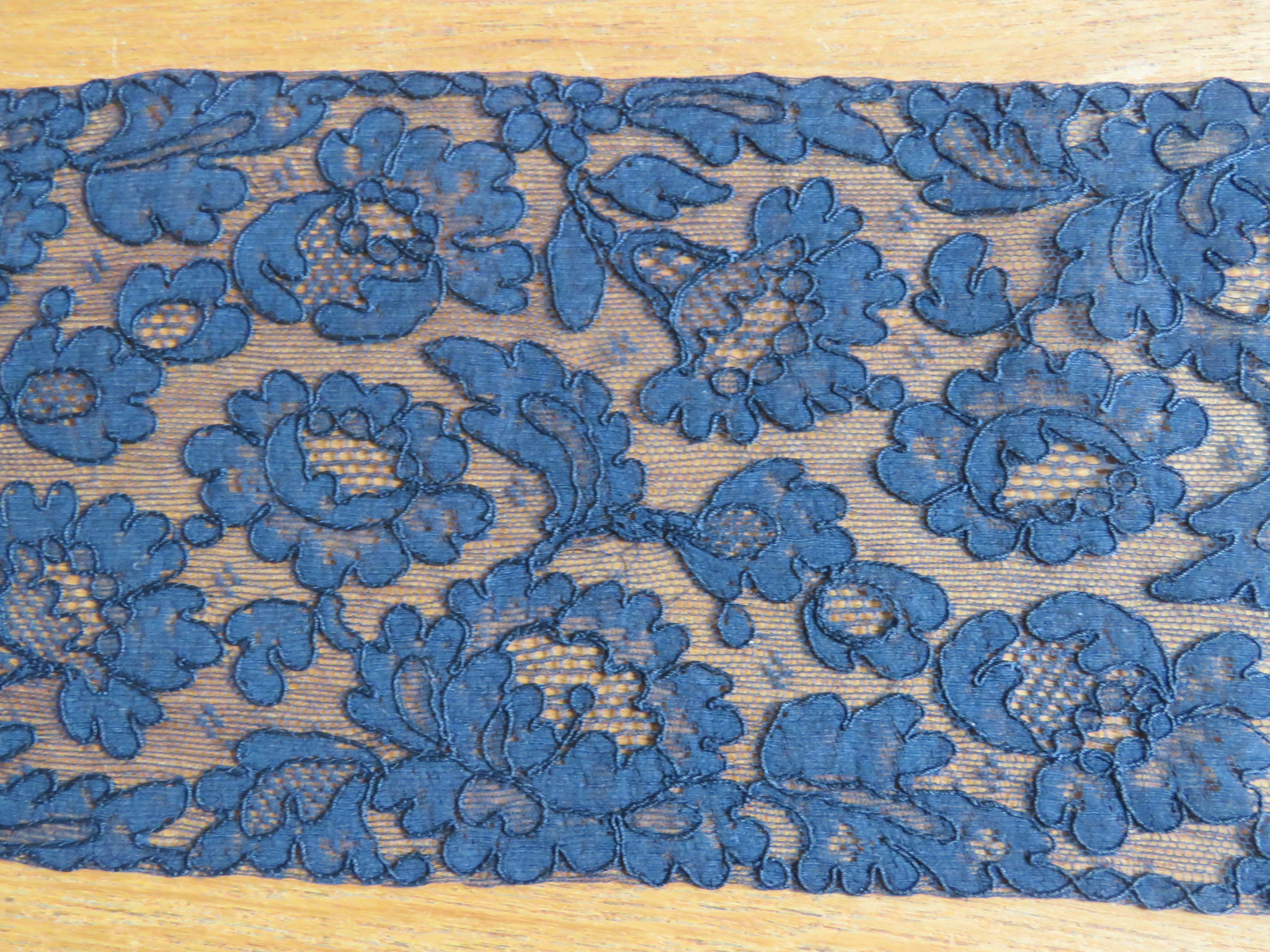 Unused Vintage French Black Lace Trim Floral Flower Design 36" x 5" Yardage (LAC-1)