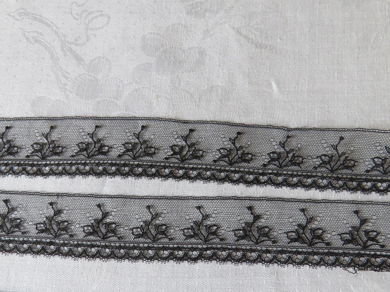 Antique Vintage French Silk Black Lace Trim 27" x 1" Dainty Light Delicate  (LAC-218)