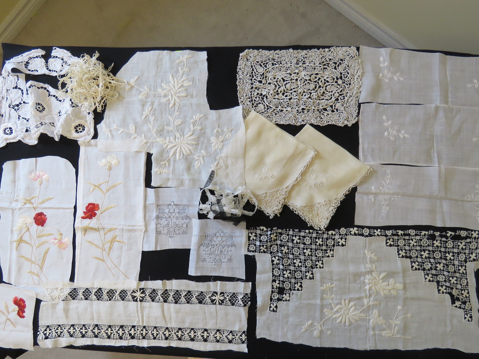 Vintage Lace Trim Lot Needlelace Tenerife Filet Embroidered Remnants Fragment (LAC-219)