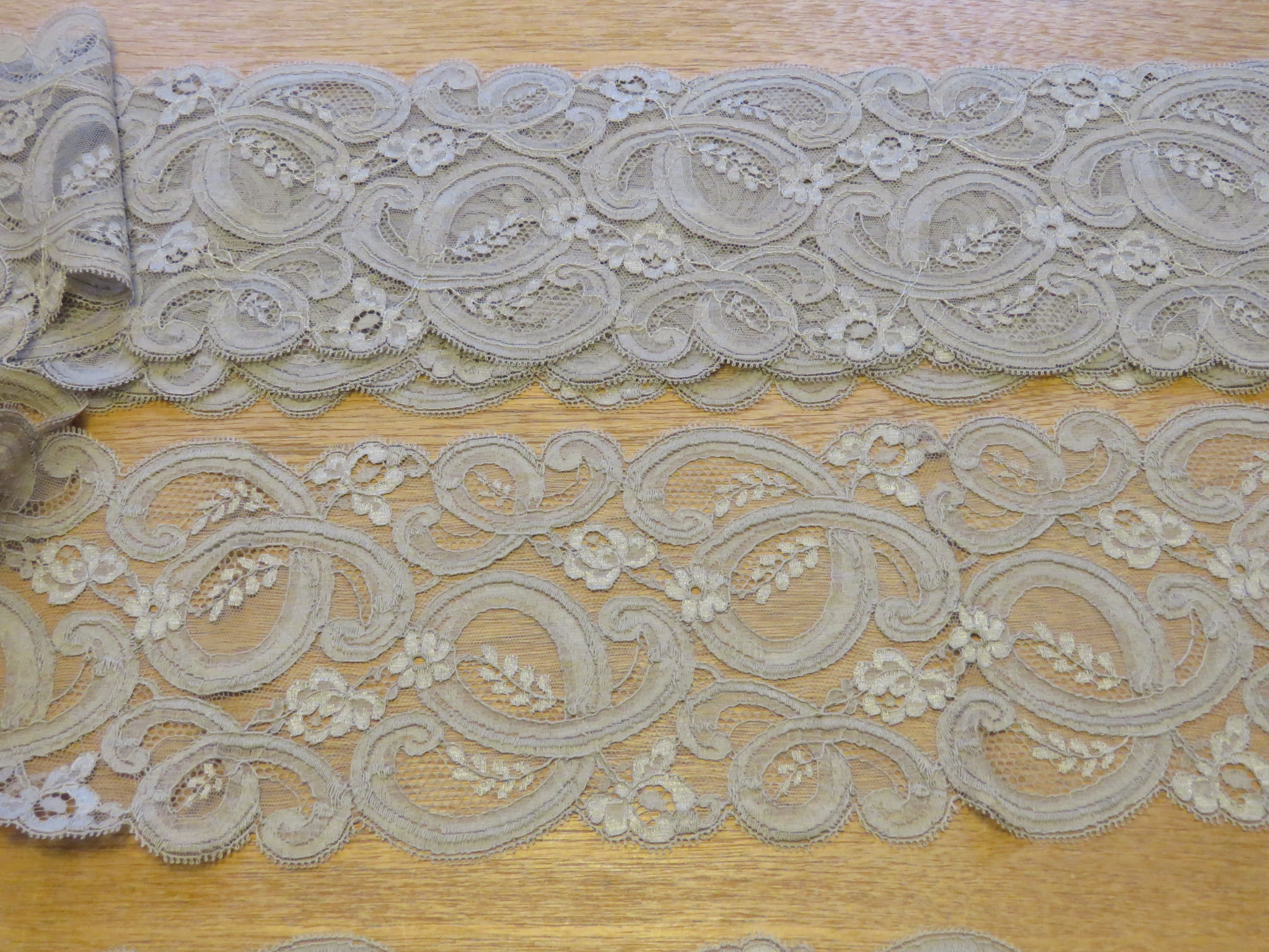 Unused Net Lace Trim Scrolling Flower Design Chocolate Brown 36" x 5 1/2" (LAC-221)