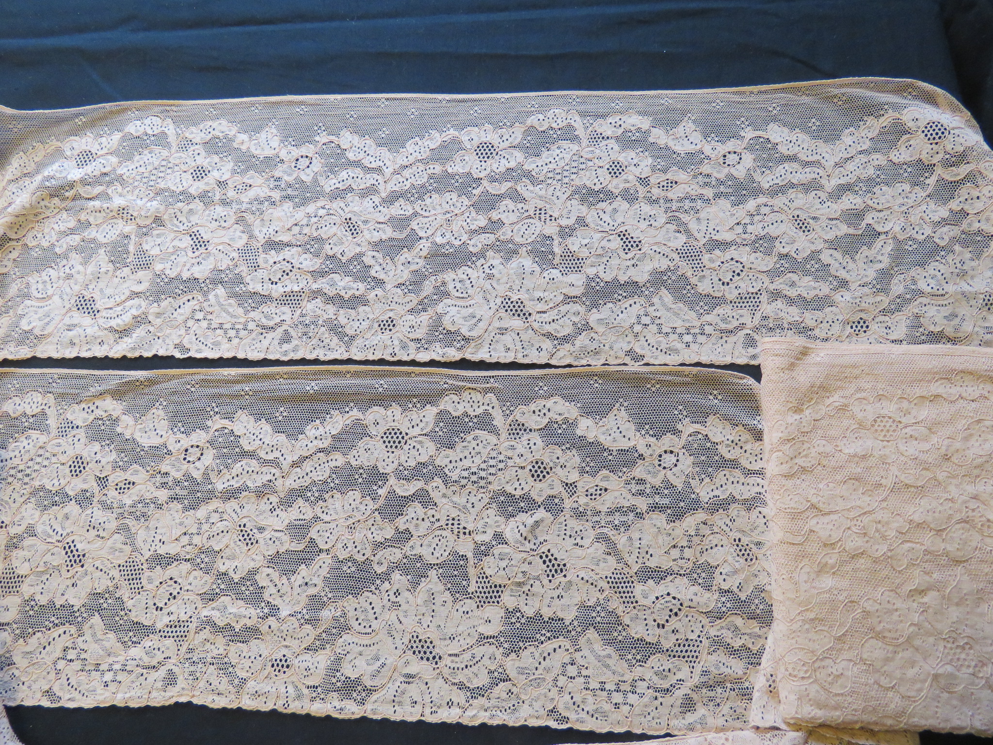 Unused Net Lace Trim Embroidered Raised Thread Mocha Salmon 36" x 6 2/8" (LAC-223)