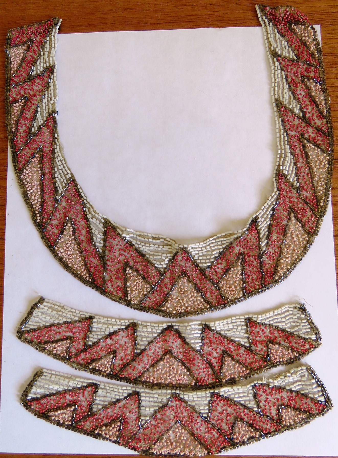 Antique Collar Cuffs French Dress Trims Art Deco Costume Glass Silver Beads Used (LAC-258)