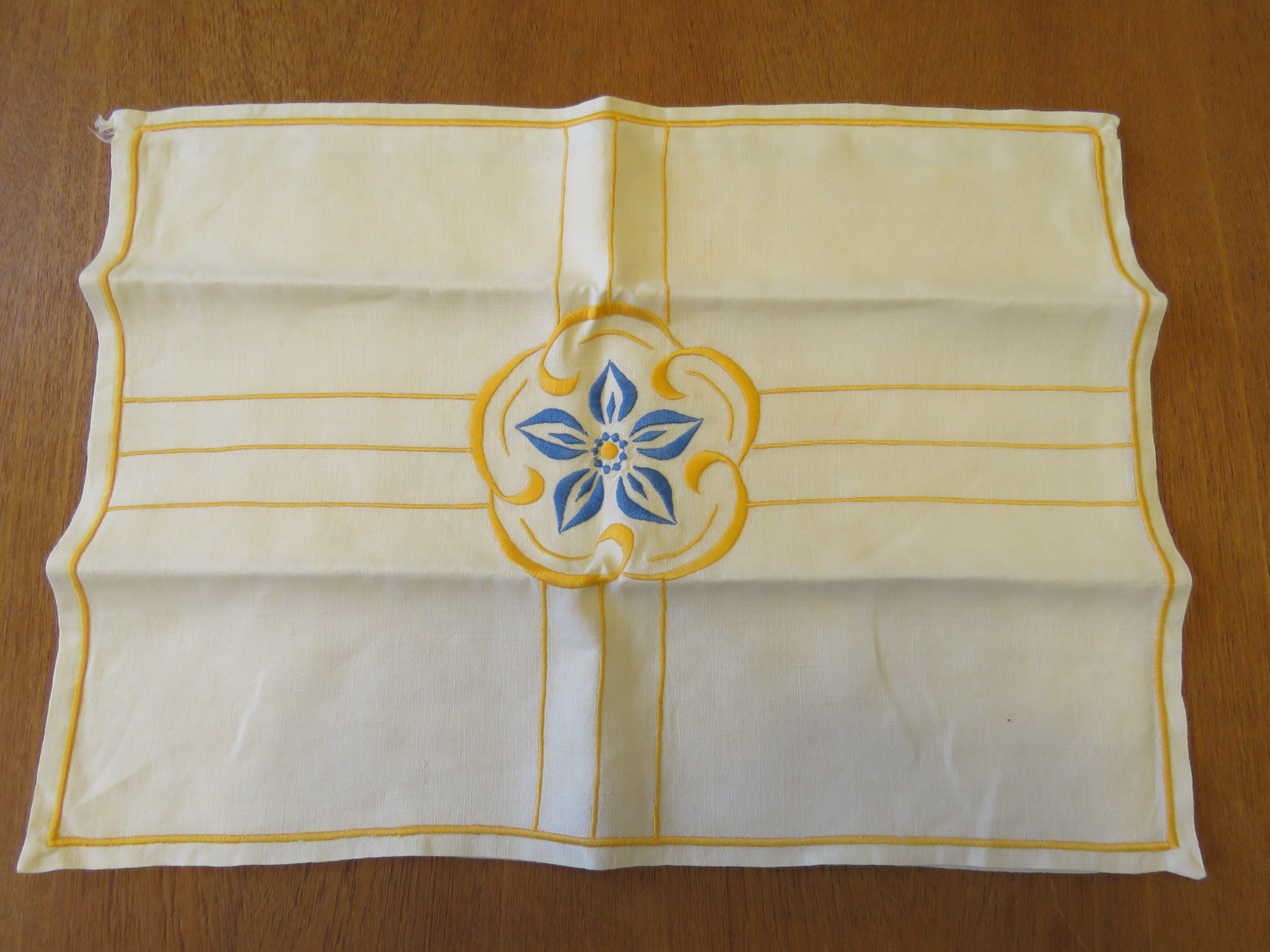 Vintage Linen Lingerie Nightdress Case Beige Machine Embroidered Flower Motif (LAC-266)