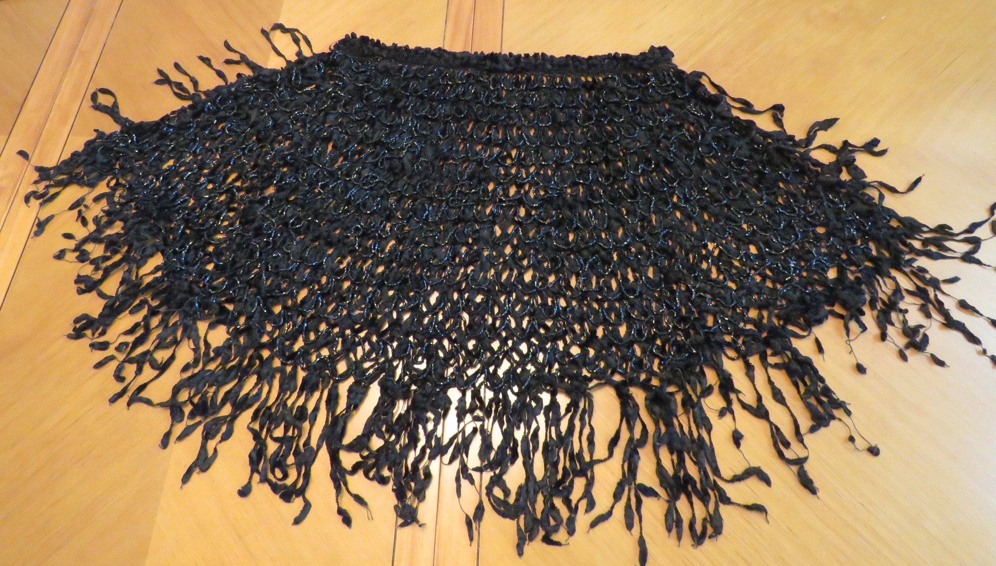 Antique Black Shoulder Capelet Mantle Beaded Tassels Chenille Costumers (LAC-269)