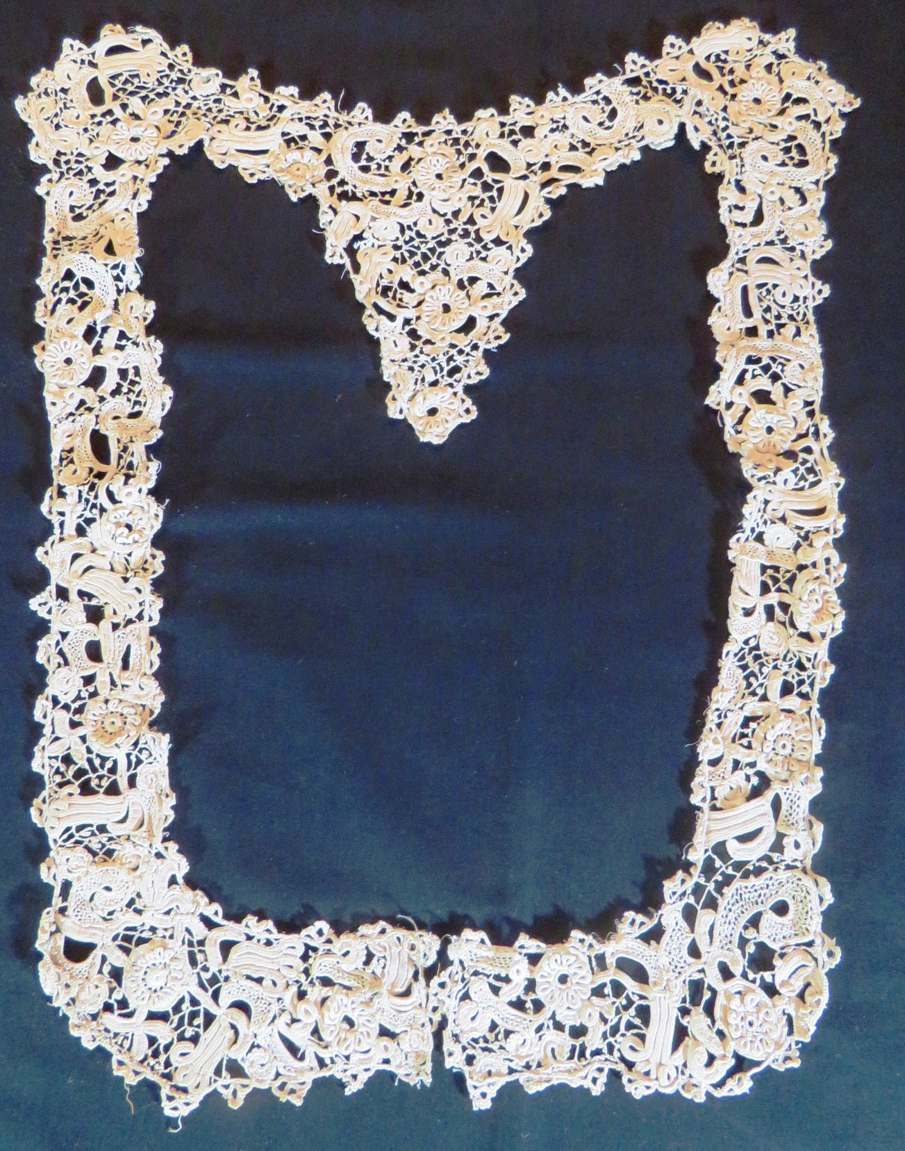 Used Crochet Lace Trim Dress Collar Yoke Dress Antique Handmade French Raised Flowers (LAC-310)