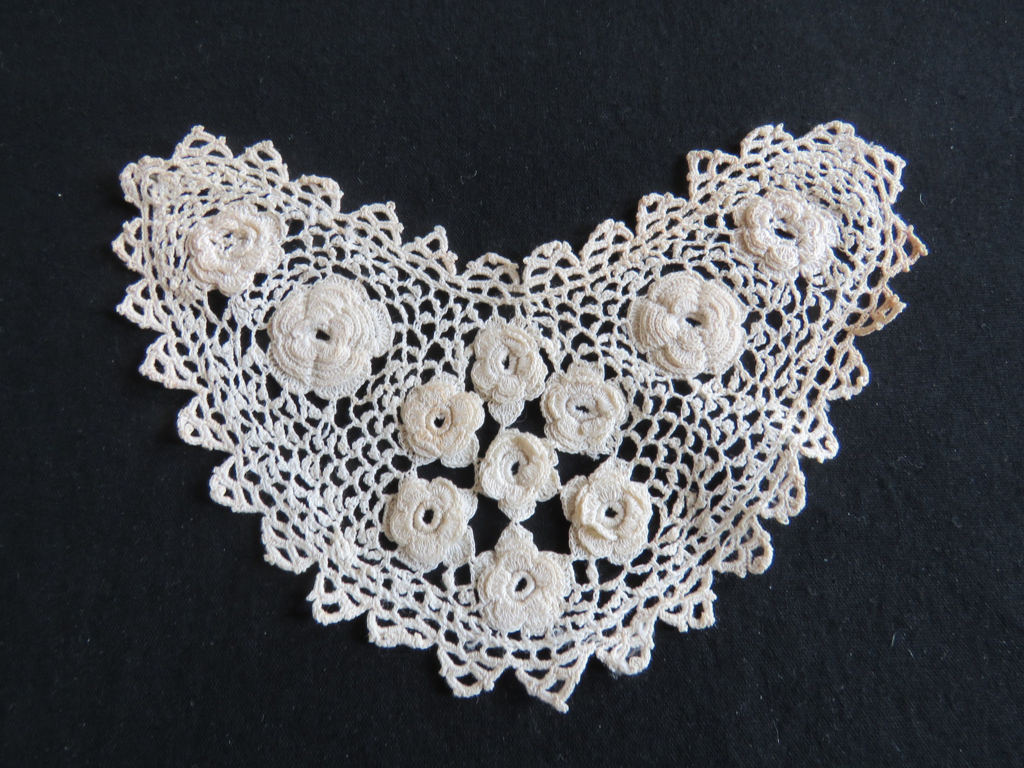 Handmade Antique Vintage Irish Crochet Dress Insert Raised ROSES Flowers Beige (LAC-313) in Lace > Collars, Cuffs, Appliques