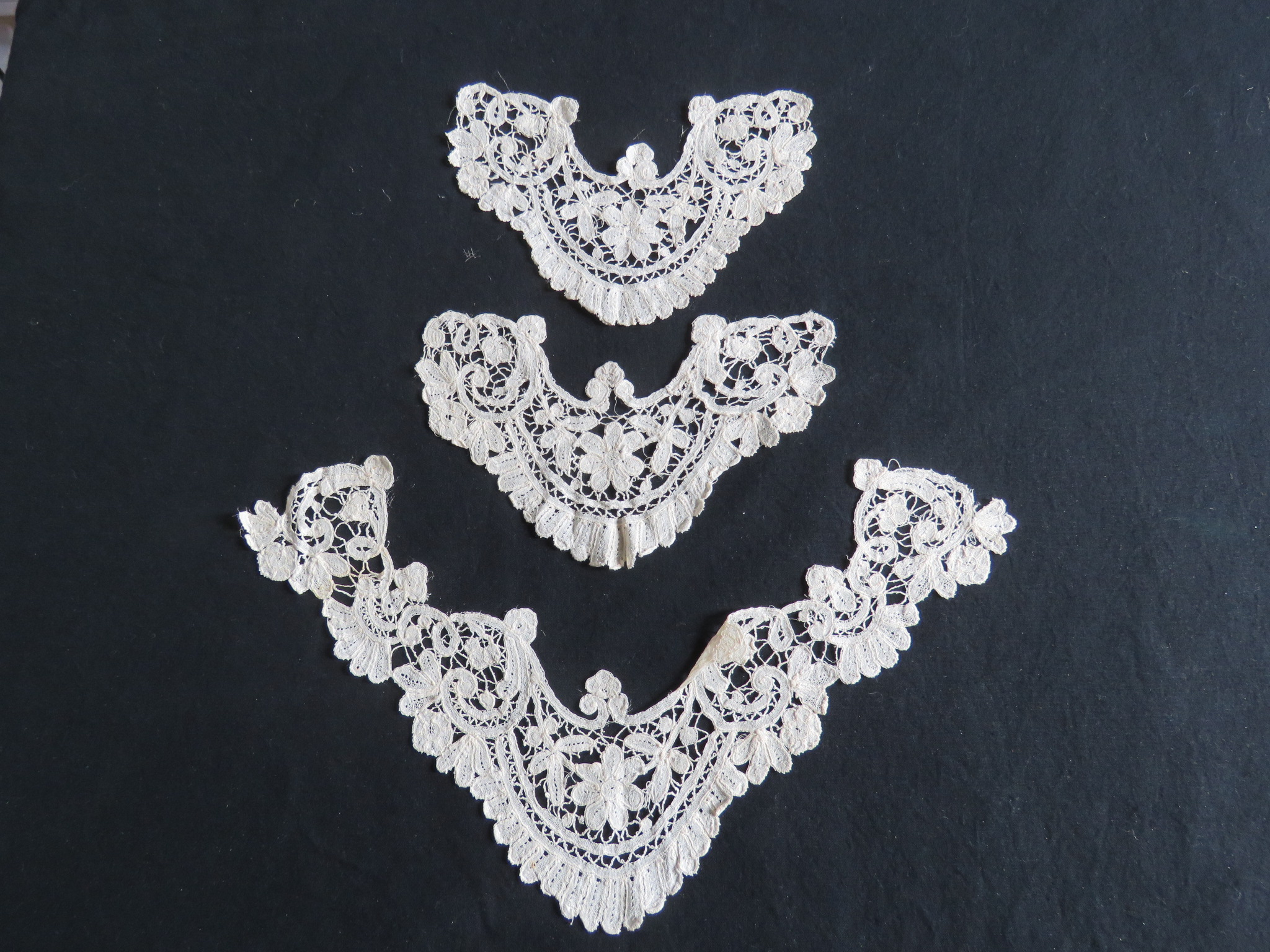Used Antique Lace Dress Yoke 2 Inserts French Bobbin Lace 3 pc set Beige (LAC-314) in Lace > 