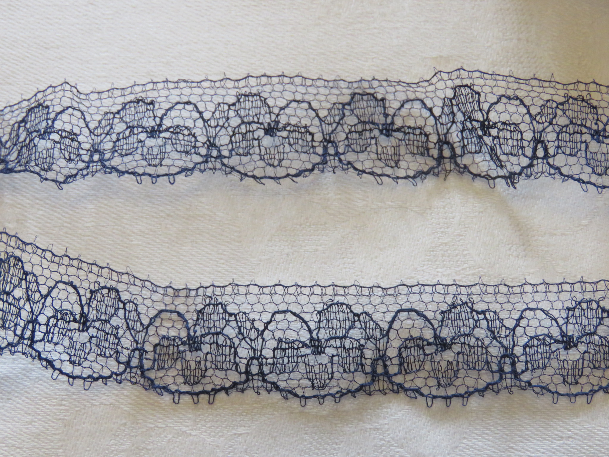Unused Antique Vintage French Net Lace Trim 3 yards x 5/8" Navy Blue 1920's picot edge (LAC-35)