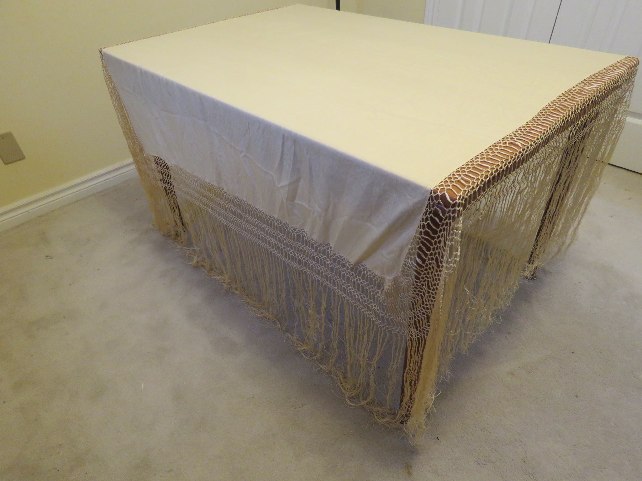Antique Cream Silk Piano Shawl 91" x 91" Plain with Fringe (LAC-375)