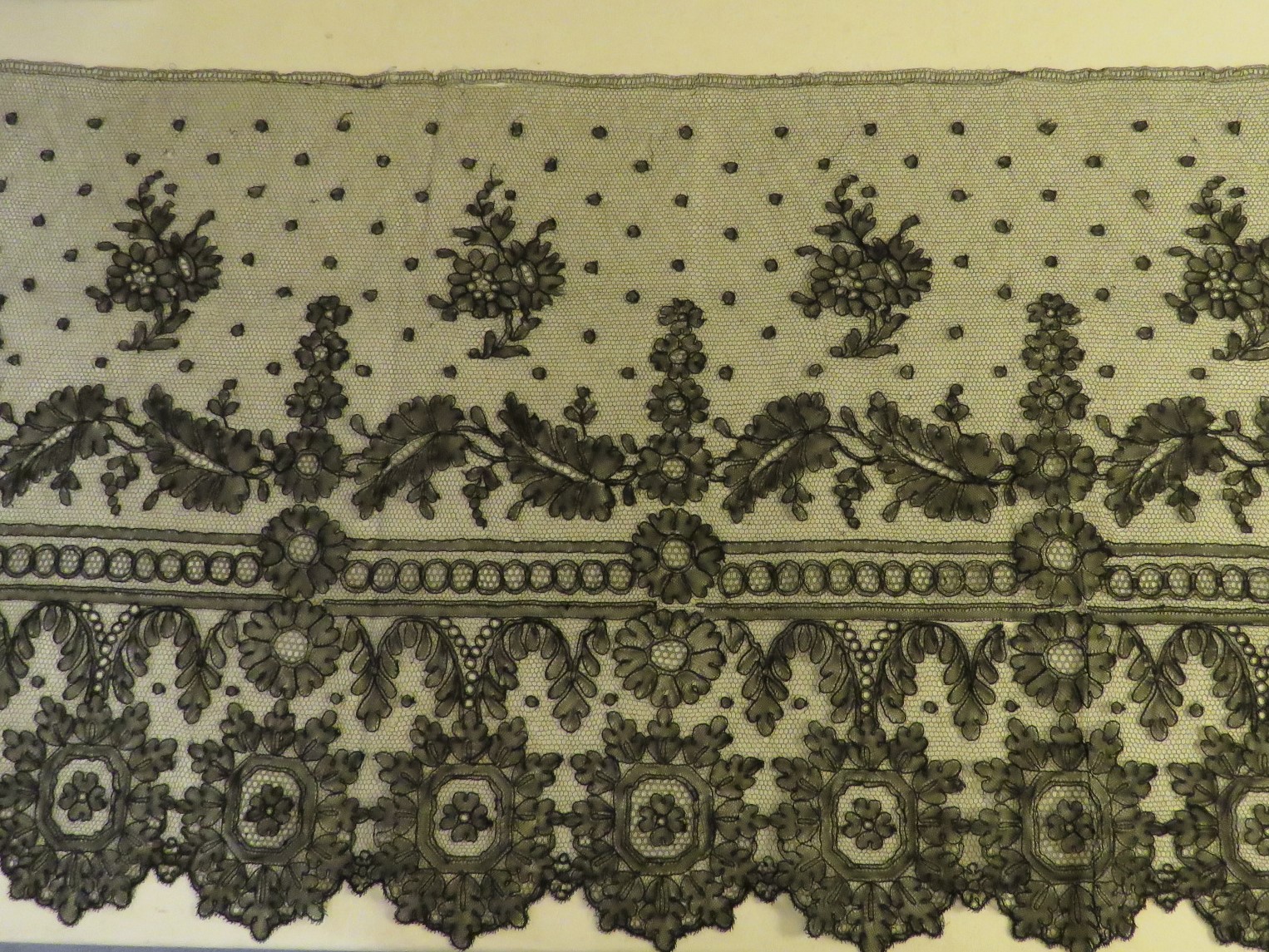 Antique Black Lace Trim 36" x 12 1/2" French Chantilly Flounce Yardage available (LAC-3)