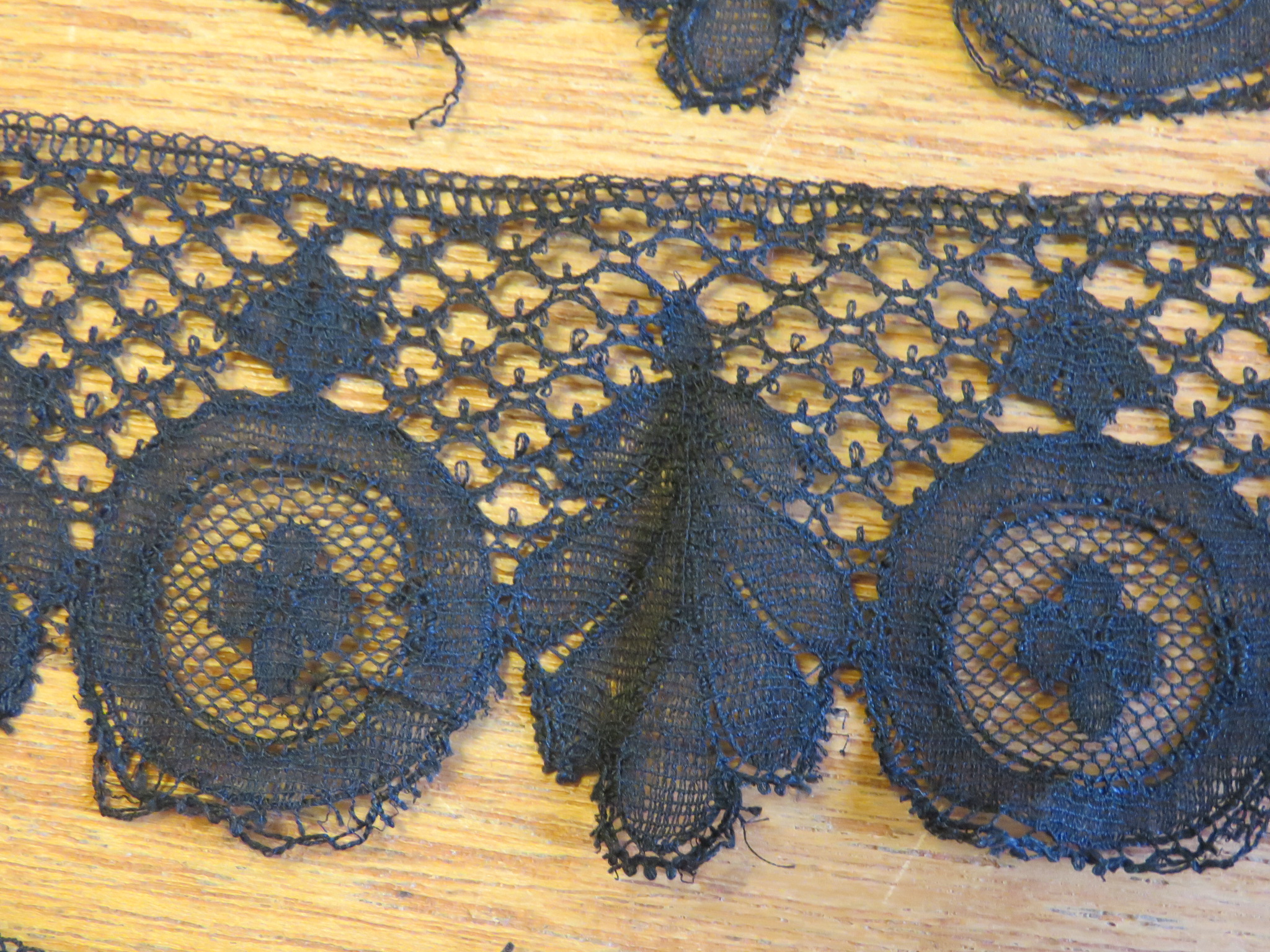 Antique French Chantilly Black Lace Trim Remnant 2 yards x 2" leaf cross (LAC-41)