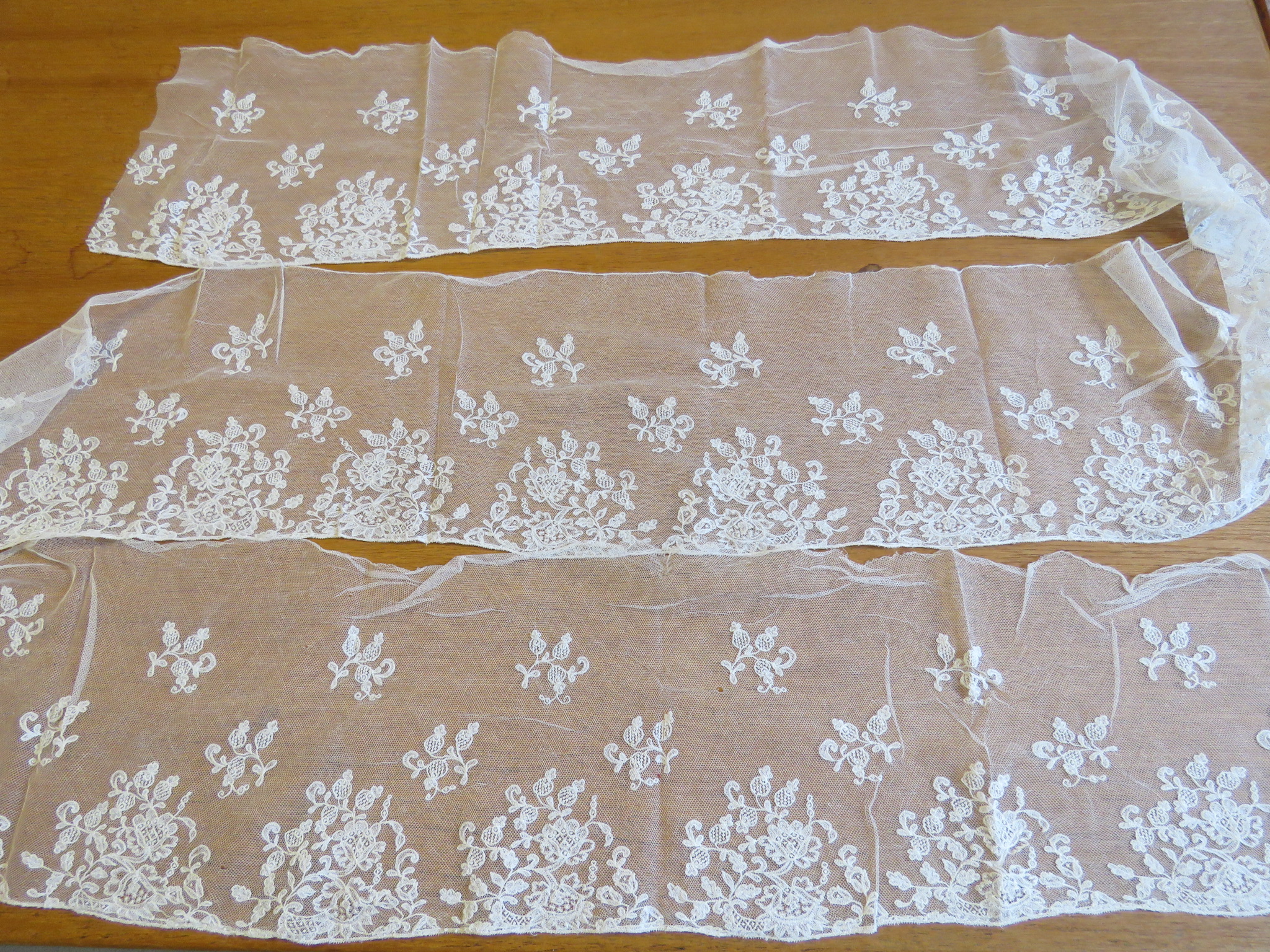 Used Antique Vintage Net Lace Trim Remnant 3 yards x 7 1/2" Machine Embroidered (LAC-44)
