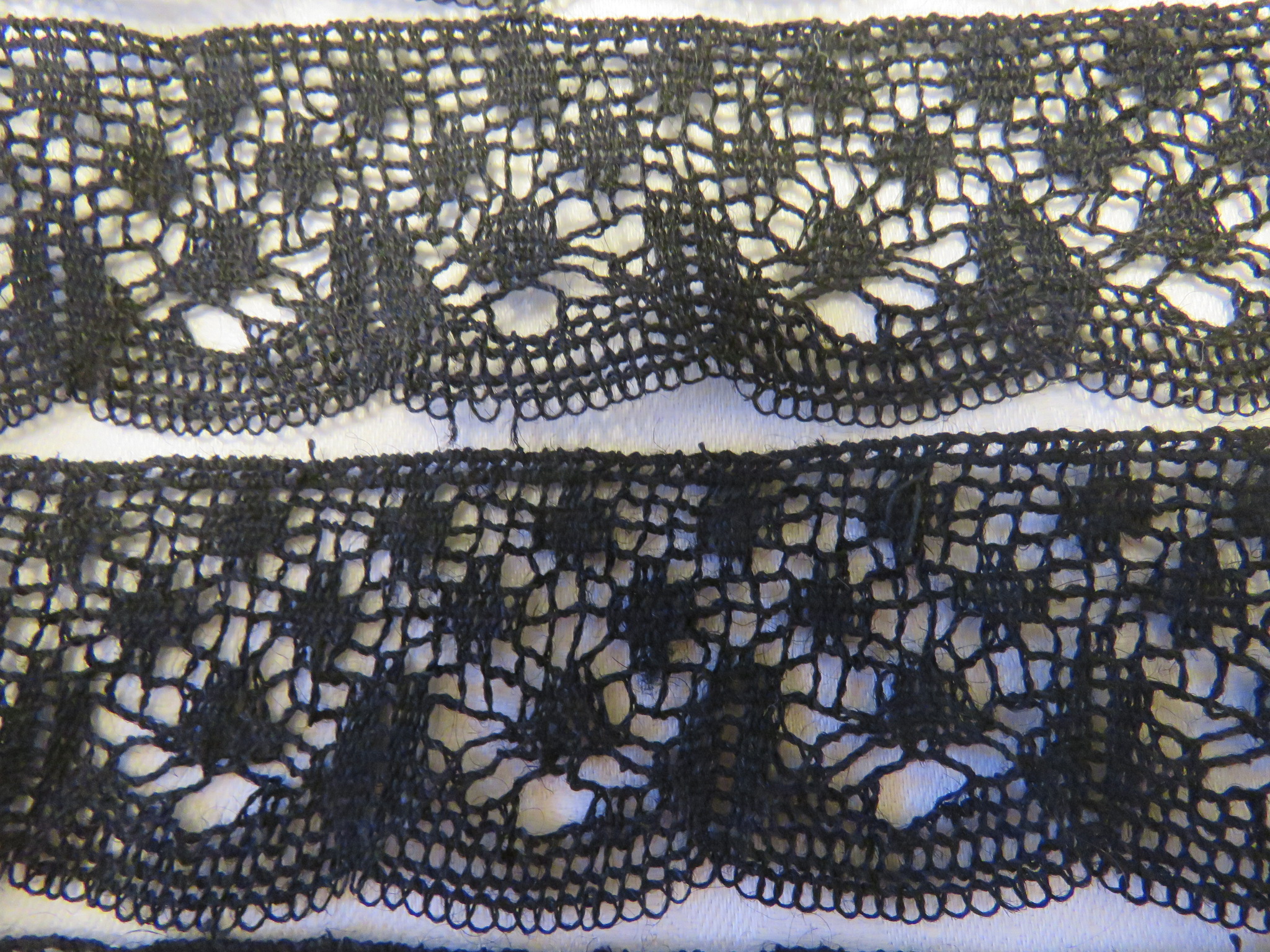 Used Vintage French  Black Lace Trim Scallop Edge 2 yards x 1 1/2" Cotton (LAC-51)