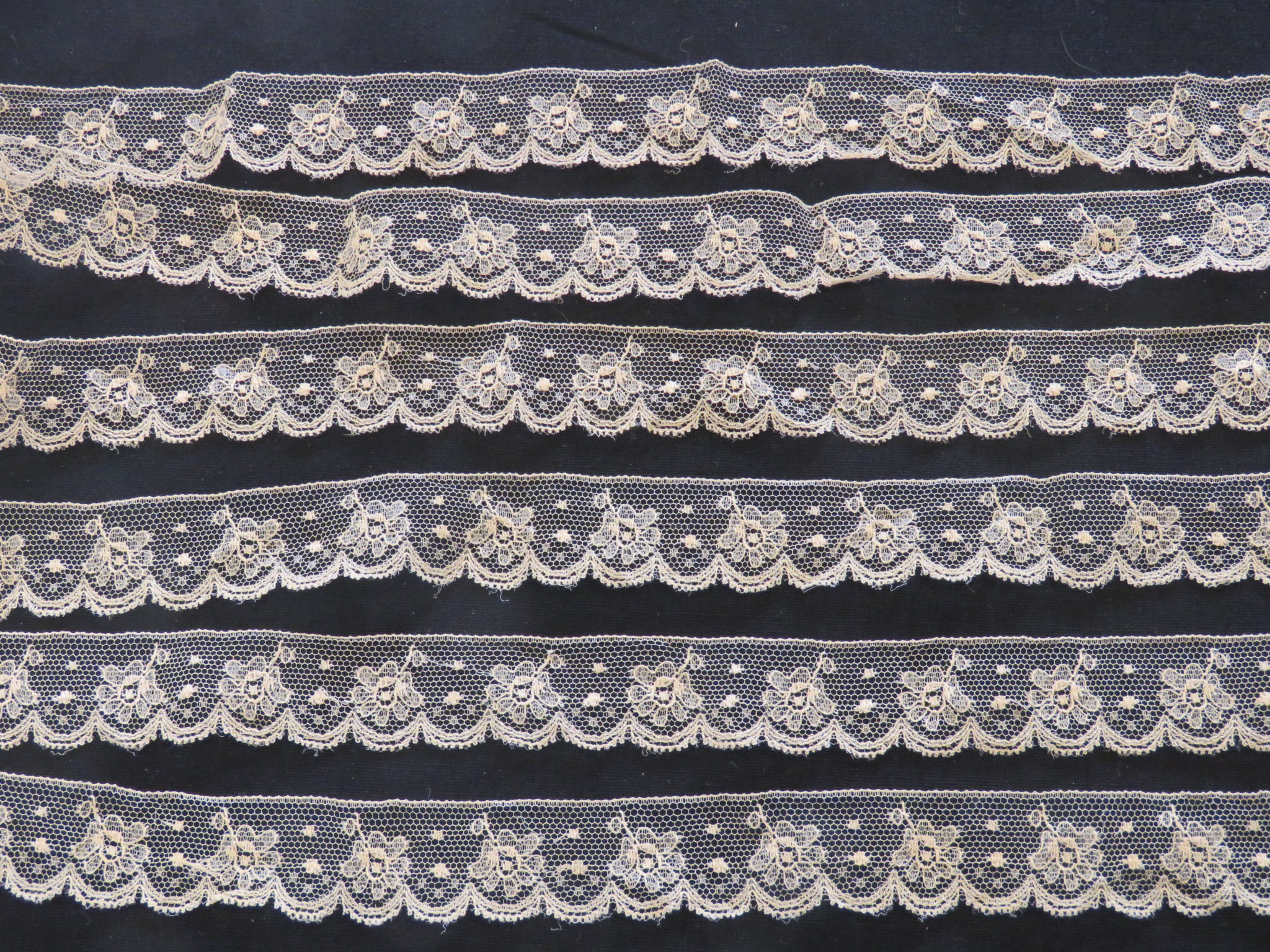 Unused Net Lace Trim 2 yards x 6/8" Beige Flower Scallop Edge (LAC-6)