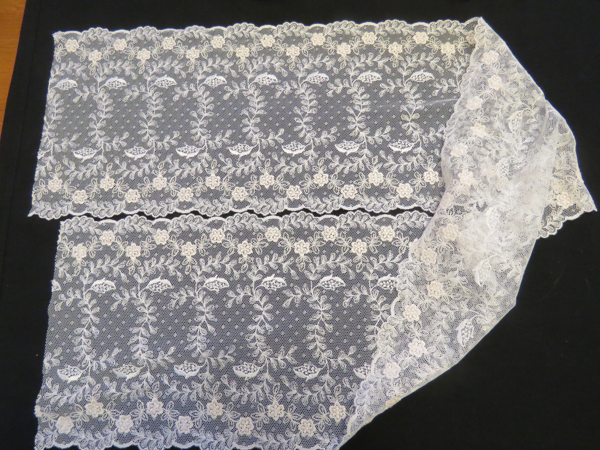 Unused Net Lace Trim  Embroidered Flower Leaf Design Synthetic White 47" x 8 1/2" (LAC-86)